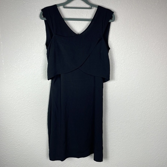 NWT Sandro Raviv Wrap Effect Crepe Dress LBD Sleeveless Cross Front Black Sz M - Picture 6 of 16